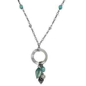 Lia Sophia Mother Of Pearl Mint Green Beaded Minimalist Silver Tone Necklace 30”